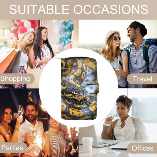 Portefeuille python jaune et noir en cuir, cadeau de vacances unisexe avec zip - 5