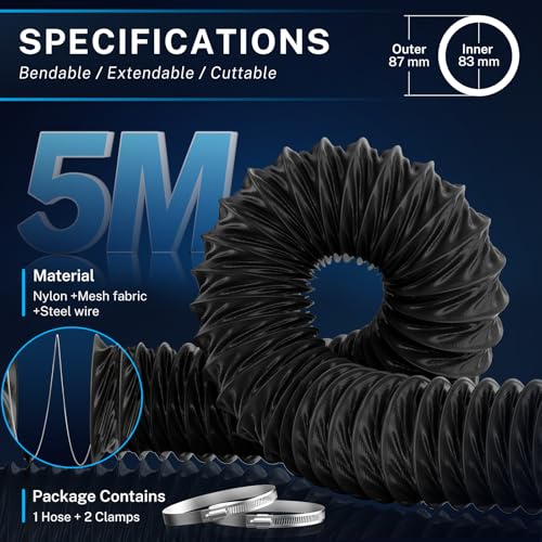 Hon&Guan Diesel Heater Ducting 3\" x 16FT, Nylon Flexible Duct Hose, Heavy Duty Hose for Diesel Heater, 3D Printer, Laser Machine, Dryer Vent, RV, Boat Blower, Black - Thumbnail 7