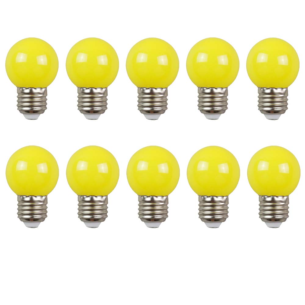 BOUBUI 10 Pack Coloured LED Light Bulbs, E27 3W G45 Mini Globe LED Bulb for Outdoor Indoor String, Christmas, Tree, Fairy Party Night Lights, AC 220V-240V, Non-dimmable, Yellow Color