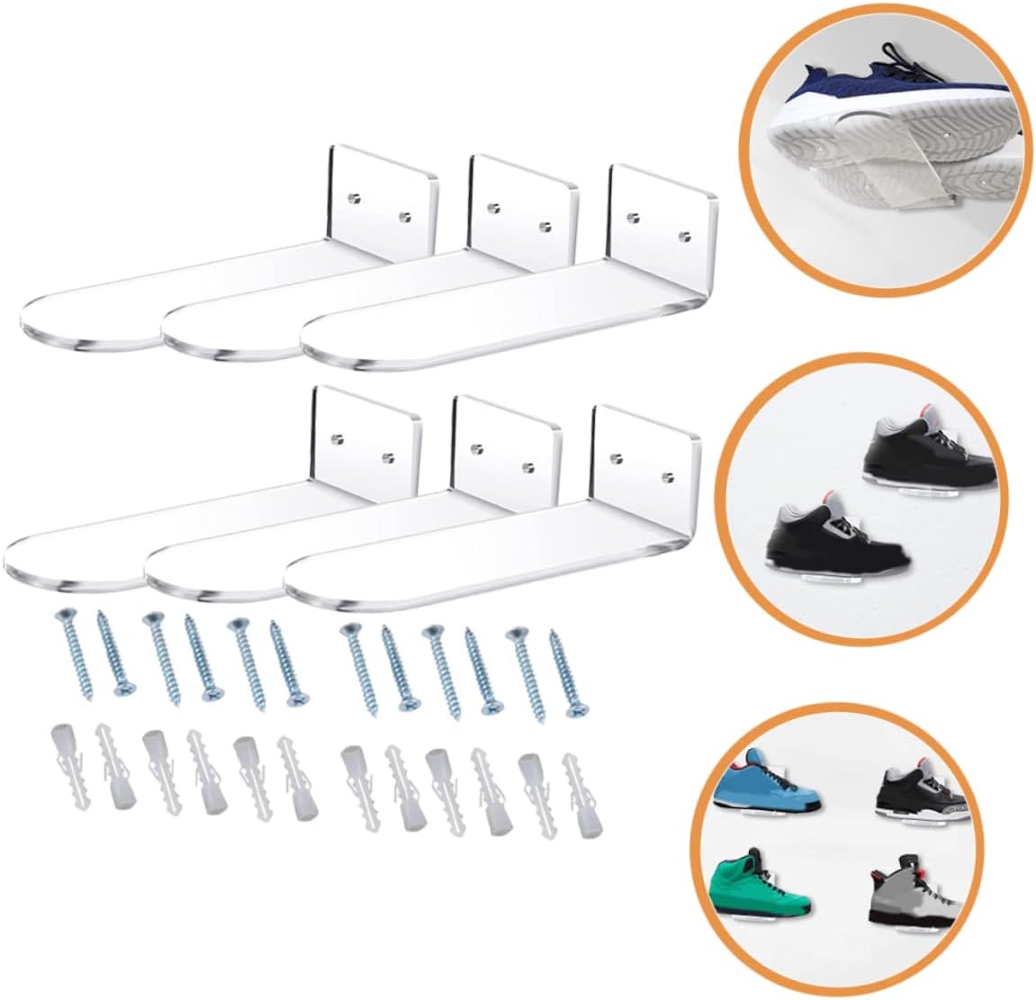ABOOFAN 6pcs Floating Acrylic Shoe Display Shelves Wall-Mounted Racks for Sports Shoe Showcase for Home Shop Use Decorative and Practical Holders