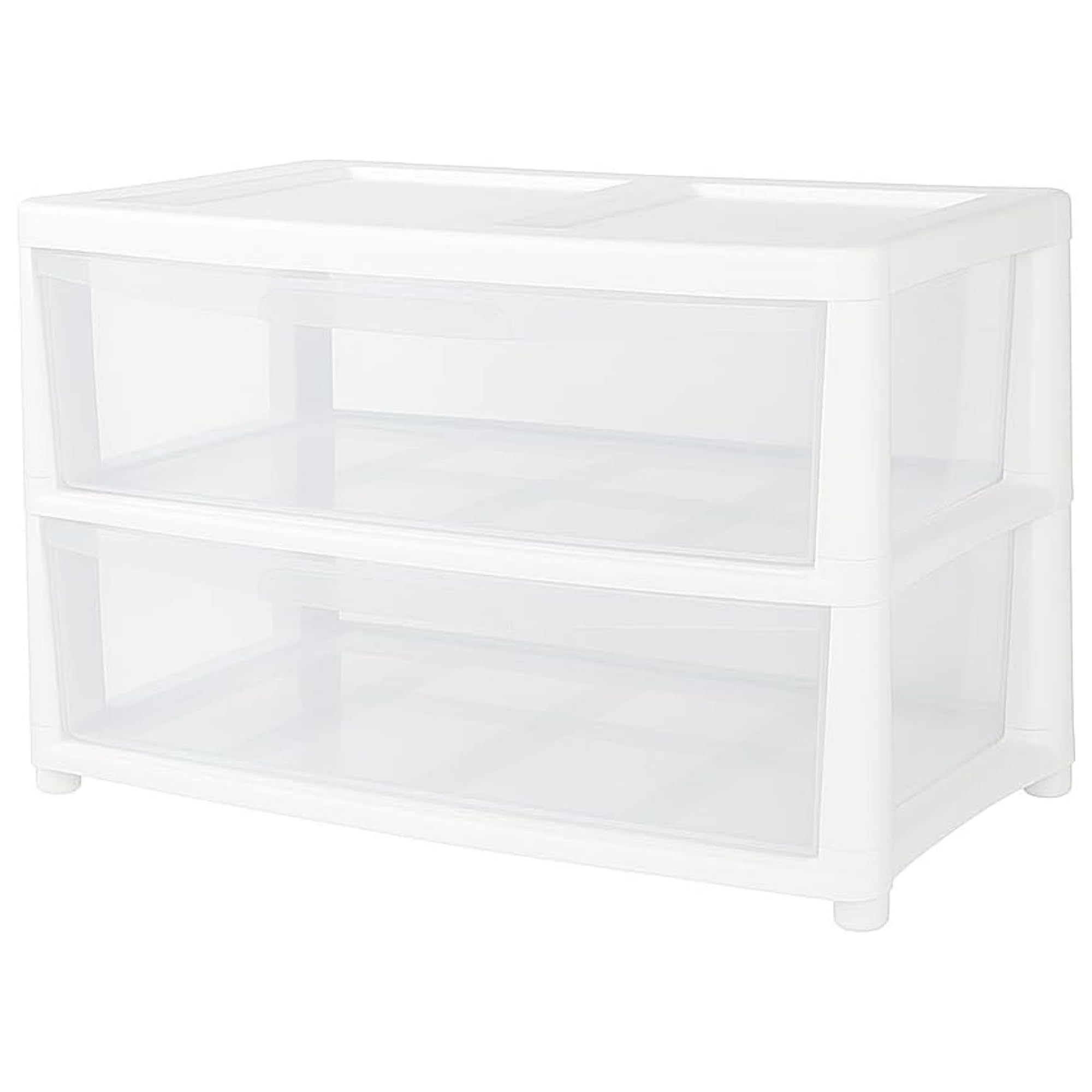 SIDSONS Jumbo Chest 2 Drawers Storage Unit, Plastic Drawers Home Office Closet Bedroom Dorm, Modular Storage Tower Cabinet Nursery School Storage Solution (White/Clear, 2 Drawers Jumbo)
