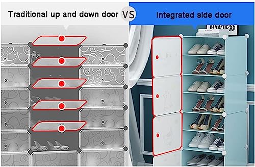Image of Strassis Design Plastic Shoe Rack for Home | 12 Shelf DIY Shoe Rack with Door Magnets for Home Storage Plastic Box Organizer, Metal Door Frame, Chappal Slipper Sandals Stand (Blue,6 Door)
