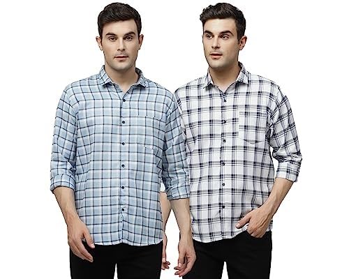 ELYYORK Men’s Cotton Check Regular Fit Casual Shirt| Full Sleeve Shirt for Formal & Casual Wear|Pack of 2|COM_LRC_45