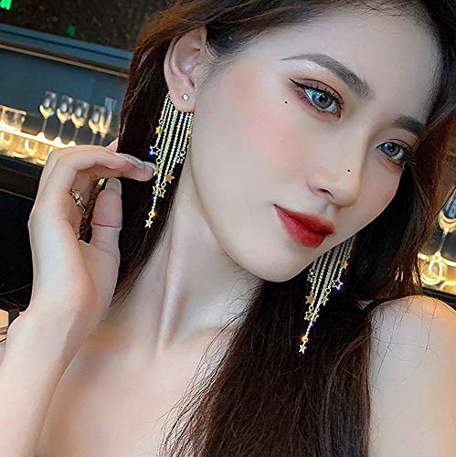 Missgrace Women Dainty Dangle Tassels Star Statement Earrings Trendy Unique Full Rhinestones Shiny Bar Disco Earrings Set Jewelry for Women (Pattern 7)