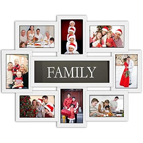Jerry & Maggie - Photo Frame 22x17 White Family Picture Frame Selfie Gallery Collage Wall Hanging for 6x4 Photo - 8 Photo Sockets - Wall Mounting Design Cover