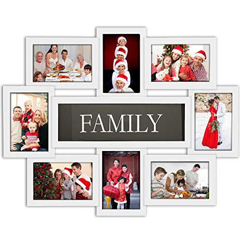 Jerry & Maggie 8 Opening Family Photo Frame 22×17, Family Picture Frame Selfie Gallery Collage Wall Hanging For 6×4 Photos 8 Pack, No-Assembly 3D Design Waterproof Memorial Keepsake, White