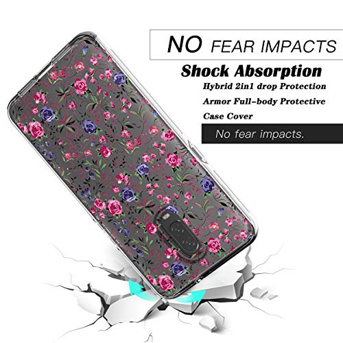 Coque OnePlus 6 YmhxcY transparente à fleurs avec protège-écran HD et anneau support