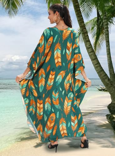Image of Yanziliu Kaftan Dress for Women,Plus Size Hawaiian Batwing Sleeve Beach Cover Up Summer Swimsuit Dresses