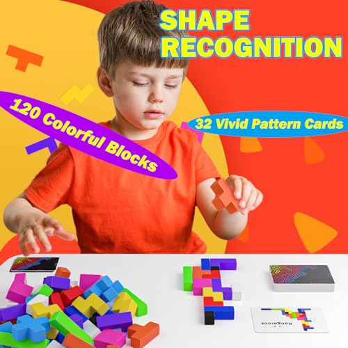 Image of 4-in-1 Family Board Games, 120 Pcs Wooden Multi-Level Montessori Toy Fast 3D Shape Pattern Matching Puzzle Stacking Building Blocks Fun Game for Kids Adults Family Night /Party, 1-6 Players Ages 4+
