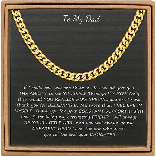 Image of JoycuFF Dad Gifts Birthday Necklace from Daughter Cuban Chain Necklace Father's Day Anniversary Retirement 18K Gold Plated Stainless Steel 6MM Chain Hip Hop Jewelry