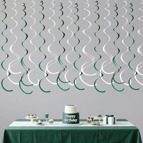 Image of 36 Pcs Green White Hanging Swirl Decorations Felt Swirl Streamer Spiral Ceiling Garland for Birthday Graduation Wedding Retirement Spring Summer Christmas Masters Golf Party Decor Supplies