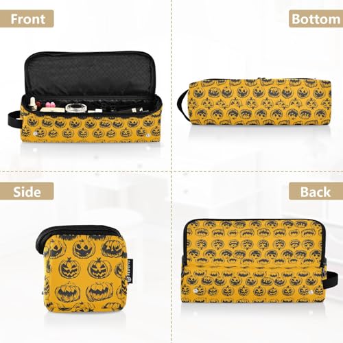 Bolsa de viaje para herramientas de cabello resistente al calor Spooky Pumpkin Marble, estera para planchas, rizadores y herramientas de cuidado capilar, organizador portátil miniatura 5