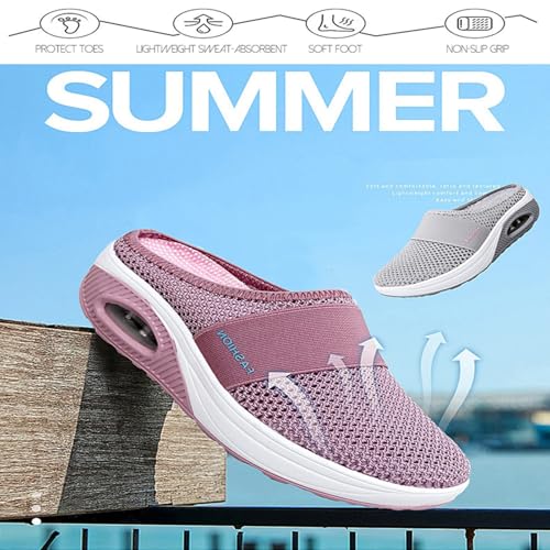 Mules for Women Backless Summer Slip-On Slides Air Cushion Orthopedic Shoes Arch-Support Diabetic Slippers Open Back Mesh Breathable Sandals2