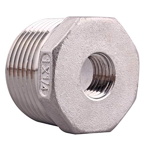 DERPIPE Stainless Steel Reducer Hex Flush Bushing, 1\" NPT Male 1/4\" NPT Female,Reducing Adapter Cast Pipe Fitting