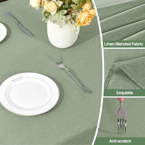 Image of AUSSPVOCT Textured Round Tablecloth 60 Inch for Birthday Party Home Decor | 2 Pcs Sage Green Waterproof Spill-Proof Wipeable Table Cloths Wrinkle Free Circle Dining Tables Cover