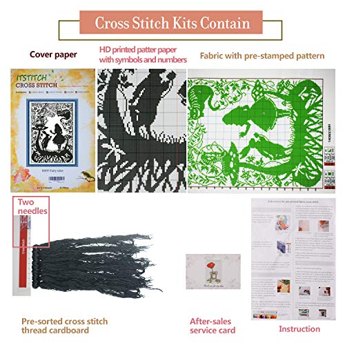 Image of ITSTITCH Printed Cross Stitch Kits for Adults 11CT 17x22 in DIY Embroidery Starter Kits Easy Patterns Embroidery for Girls Crafts DMC Stamped Supplies Needlework Fairy Tales Cat Rabbit Princess
