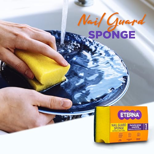 Image of ETERNA Nail Guard Sponge, Non Scratch Nail Saver Kitchen Sponges, Multi-Purpose, Ideal for Washing Dishes and Cleaning Kitchen, Protects Nails and Fingers (13 Units)