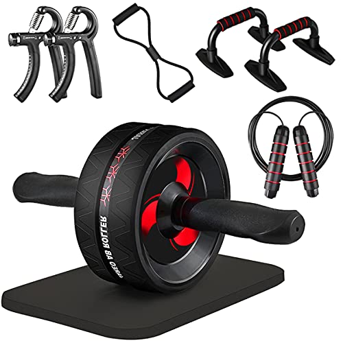 Jareo Ab Roller Wheel,9-in-1Workout Equipment for Abdominal & Core Strength Training with Pull rope,Push Up support,skipping rope and Hand Grips Perfect Home Gym Equipment for Men Women Exercise (Red)