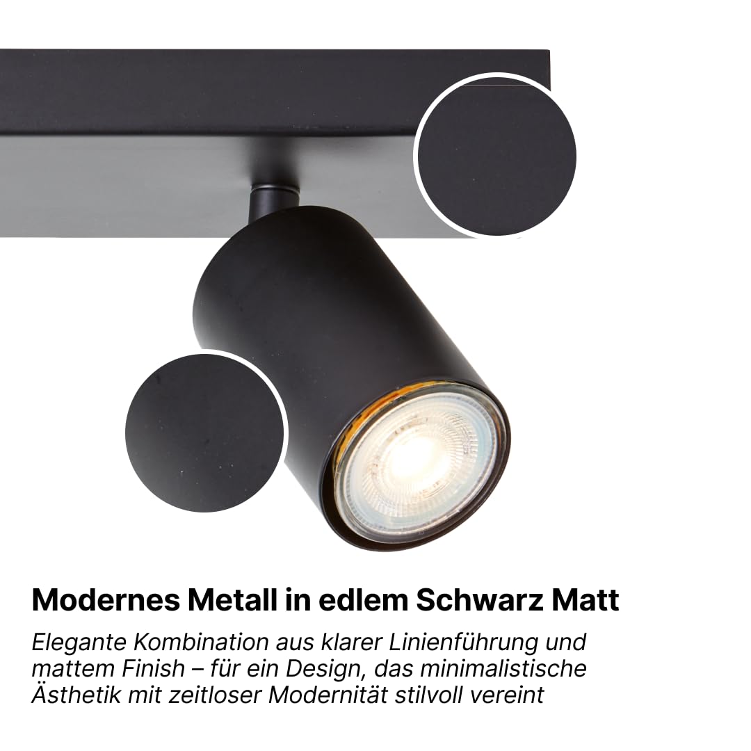 Brilliant Jello LED Spotbalken 3-flammig – Deckenleuchte aus Metall in Schwarz matt mit schwenkbaren Köpfen, inkl. 3× LED GU10 (350 lm, warmweiß), dimmbar, IP20
