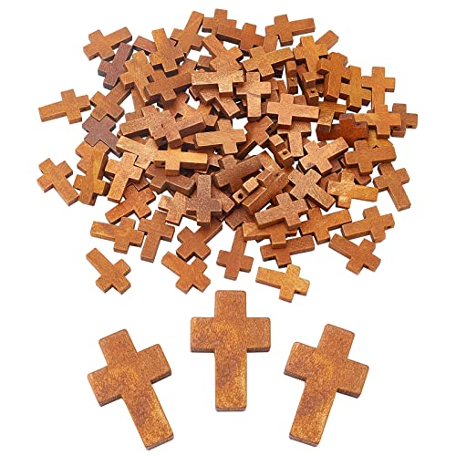 SUNNYCLUE 100Pcs Easter Wooden Crosses Bulk Wood Cross Pendants Natural Wooden Small Cross Charms Pendants for Party Favors Necklace Jewelry Making DIY Craft Handmade Accessories