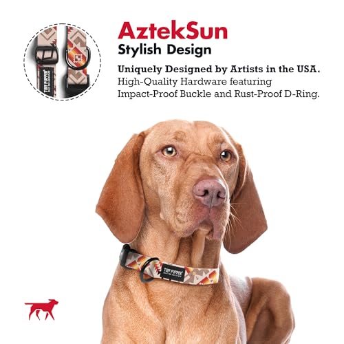 Image of Tuff Pupper Premium Adjustable Dog Collar for Medium Boy & Girl Dogs, Stylish Pattern Collars Designed in USA, Quick Release Buckle, AztekSun Print, Medium (1 Inch Wide x 13-18 Inch Neck)