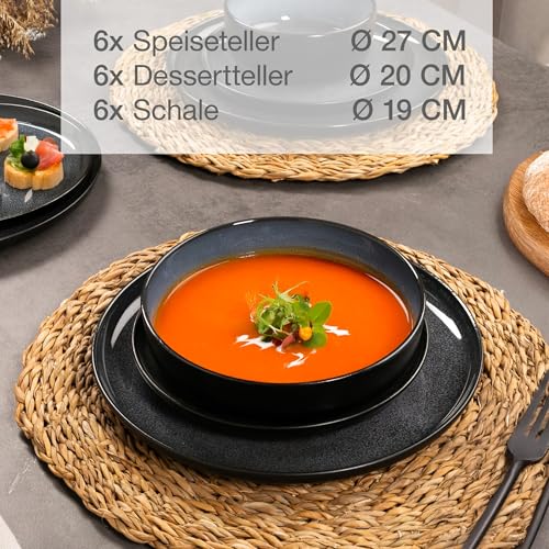 Moritz & Moritz VIDA Geschirrset 6 Personen Blau 18-tlg. - Modernes Porzellan Geschirr Set - Kratz-, Mikrowellen- & Spülmaschinenfest, Essgeschirr, Tafelservice, Kombiservice 6 Personen