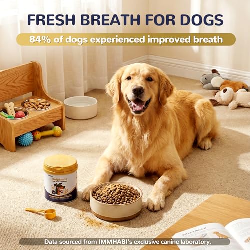 Image of IMMHABI Dogs Teeth Cleaning Powder 10.56oz（300g）, Dental Powder Dog Breath Freshener Powder Plaque Off Tartar Remover Natural Bad Breath for Dogs with Herbal Blend Probiotics, 60 Scoops