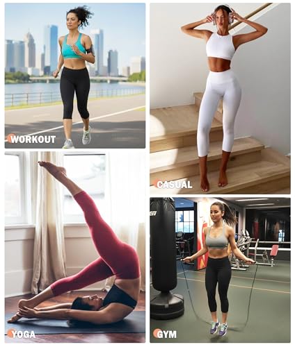 Image of NEW YOUNG Capri Leggings with Pockets for Women High Waisted Workout Leggings Tummy Control Yoga Pants