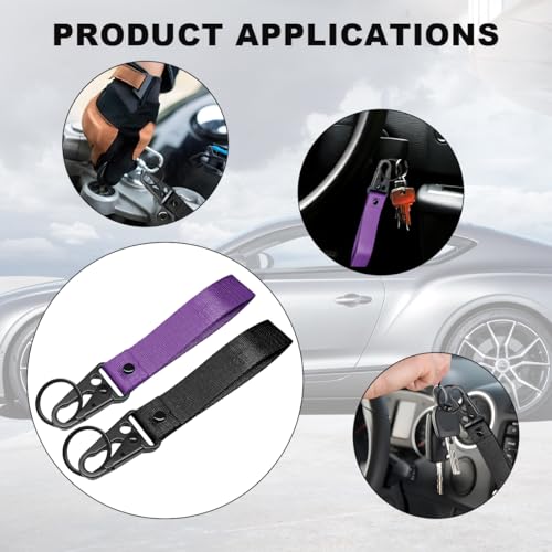 Image of Wevdn 2 PCS Car Key Chain, Fabric Metal Practical Multifunctional Motorcycle Keychain, Anti-Lost Keychain with O-Ring for Men Women (Black+Purple)