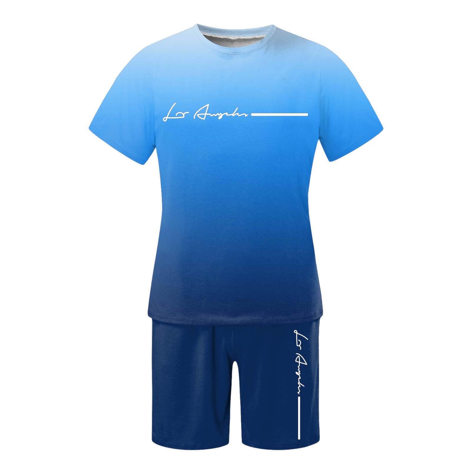 2 Teiler Herren Sommer Trainingsanzug Herren Kurz Kurzarm Shorts Und Tshirt Set T-Shirt Bequem Sportanzug Tracksuit Mit Taschen Casual Trainingsanzug Aufdruck Teiliges Komfort Freizeit