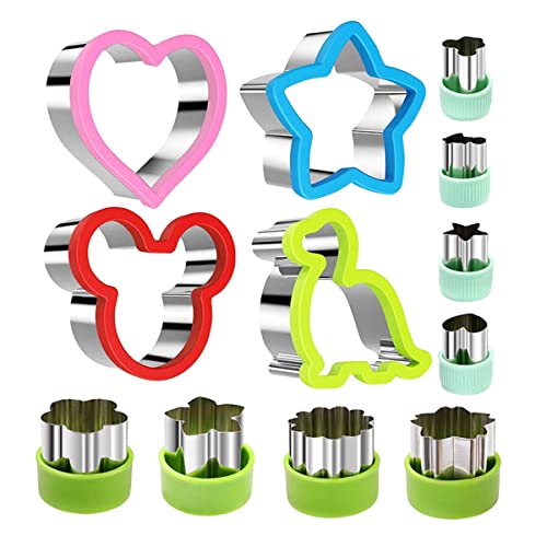Cortadores Galletas Dinosaurio,Juego de Cortadores de Sándwich, para Sándwich, para Panes,Galletas,Verduras,Frutas, de Acero Inoxidable,Mango Cómodo,Dinosaurio,Estrella y Corazón