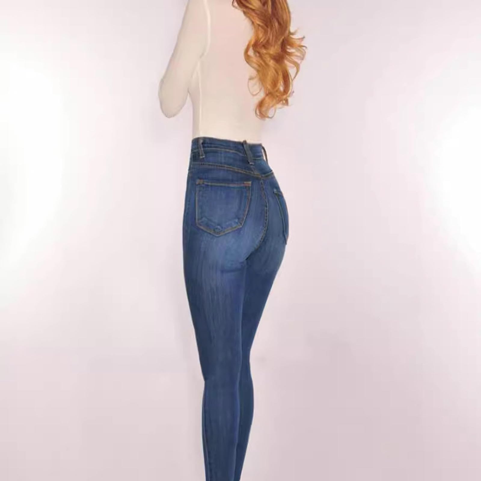 Jeans da Donna Sottili, Stretti E alla Moda per Il Pendolarismo-Blu Intenso-XXL