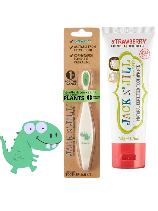 Jack N' Jıll Jack N Jill Bebek Çocuk Diş Seti (Dino Diş Fırçası + Çilek Aromalı Macun 50G)
