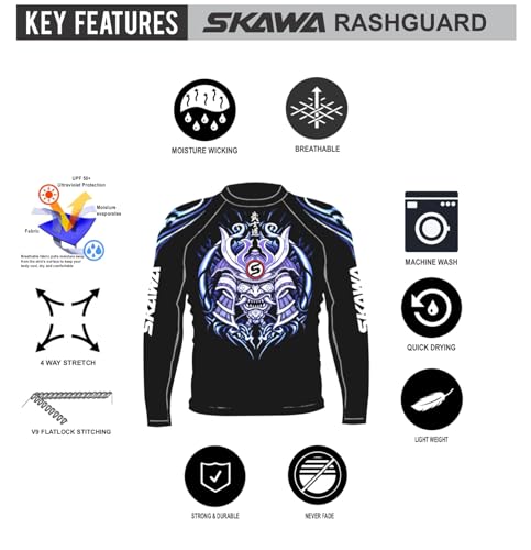 SKAWA Mens Samurai No Gi Long Sleeve Rashguard MMA Shirt BJJ Rash Guard for Men Black2