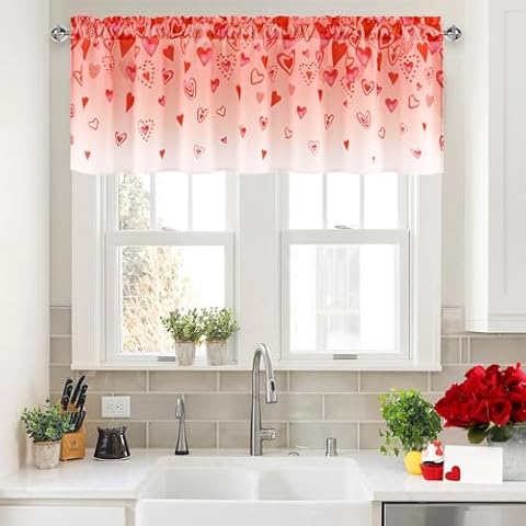 ASPMIZ Valentine's Day Heart Kitchen Curtains Cover