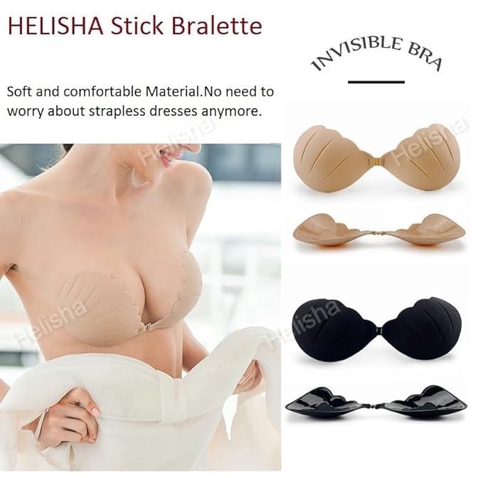 Image of HELISHA Women's & Girl's Reusable Adhesive Stick On Invisible Strapless Push Up Wire Free Bra (Pack-of-1) (Size 28 to 36)