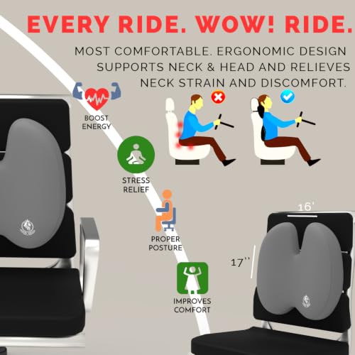 Image of MRRON Car Seat Memory Foam Back Support and Siting Cushion Ergonomic Adjust Sitting Position Relief Pain for Car or Office Chair (Grey, Backpro)
