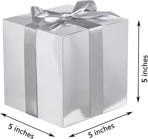 Vista 140 de Cotopher - 100 unidades de cajas de regalo de boda. Cajas de regalo de papel de 7.6 x 7.6 x 7.6 cm. Cajas pequeñas de regalo con cintas. Cajas marino