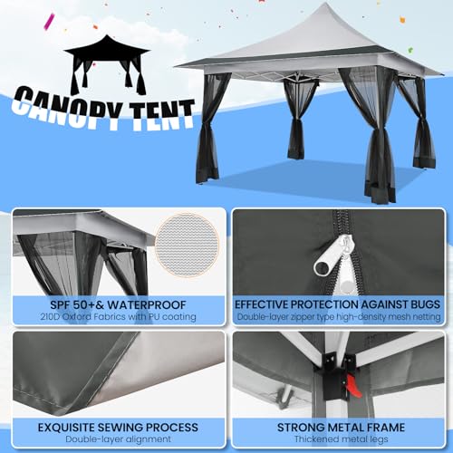 Image of COBIZI 12x12 Pop up Canopy Gazebo on Clearance, Outdoor Canopy Tent with Mosquito Netting & Waterproof Roof Tent carpas para Patio Portable Gazebo for Backyard, Gray