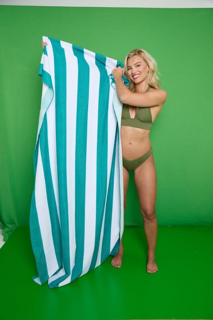 Artistic Fashionista Limited Cabana Stripe - Teal Microfibre Sand Free Jumbo Beach Towels - Lightweight, Compact, Absorbent, Quick Dry For Camping, Travel, Yoga, Sports (Cabana Stripe - Teal)