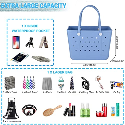 Image of Beach Bag X Large Rubber Tote Bag, Waterproof Washable Open for Women Croc Bag Hand Bag for Beach Pool Yoga