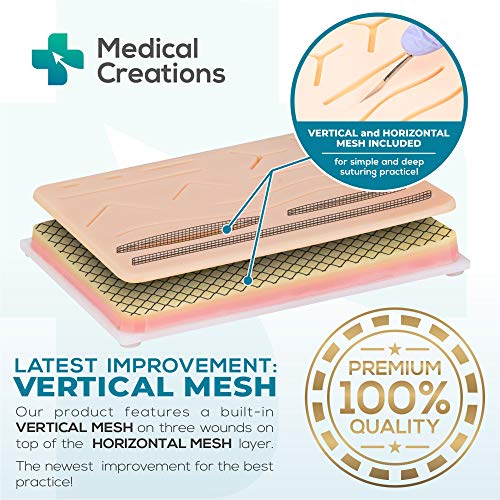 Suture Practice Kit by Medical Creations - HD Videos with a Surgeon and Advanced Ebook Training Guide - Reusable Suturing Pad with Tool Kit