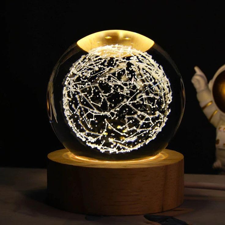 Dhanuom 3D Galaxy Crystal Ball Night Lamp, USB Table Colorful LED Wooden Crystal Ball for Home Decoration Birthday Gift for Teens Boys and Girls(1 PCS) (Glow Globe) 2