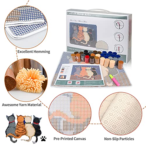 EsLuker.ly Latch Hook Rug Kit DIY Crochet Carpet for Adults Kids Beginners Cats Patterns Pre-Printed Canvas Yarn Rug Hooking Kits - Image 4