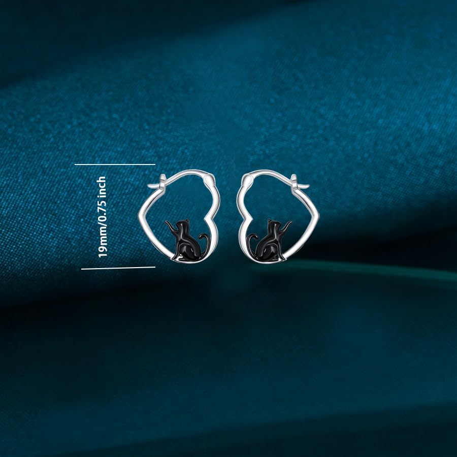 Cat Earrings for Women 925 Sterling Silver Black Cat Heart Hoop Earrings Animal Jewelry Gifts for Women Mom Her - Image 4