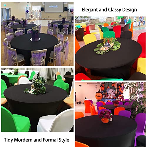 8 Pack 6Ft Round Spandex Tablecloth 72" Black Round Elastic Table Cover, Round Table Cloth Washable Wrinkle Resistant Fitted Stretch Table Cover For Wedding Party Birthday Banquet Bar Events(Black) #TOP6