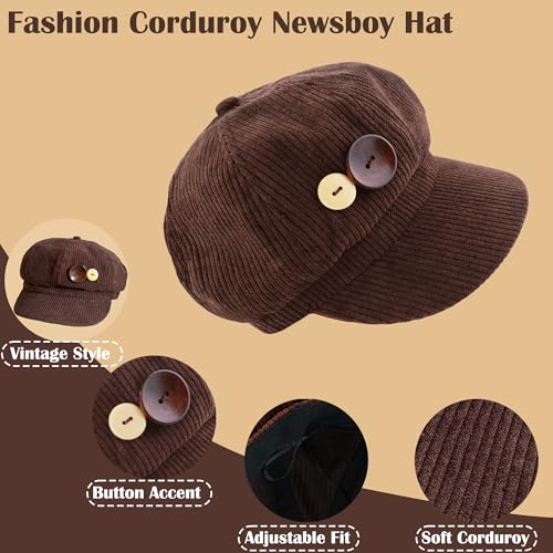 Gorro Boina Marrón para Mujer Vintage de Pana miniatura 4