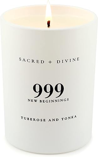 Miniatura 2 de Vela perfumada de intención de 999 "New Beginnings, Tuberose y Tonka, vela de manifestación del número de ángel, vela de aromaterapia de coco de