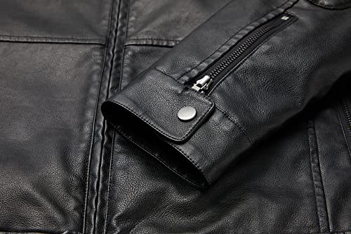 Image of WULFUL Men's Stand Collar Leather Jacket Motorcycle Lightweight Faux Leather Outwear