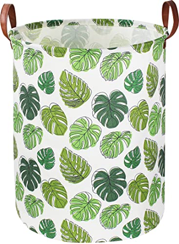 Image of NTAOHAMPER Round Green Laundry Hamper,Jungle Themed Nursery Decor,Tropical Baby Basket,Monstera Room Decor,Waterproof Kids Toys Storage Bin,Safari Gift Basket(Leaf)
